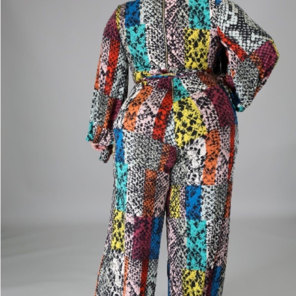 Red and Pink Wrap-Style Jumpsuit with Tie Waist - Picture 5 of 10